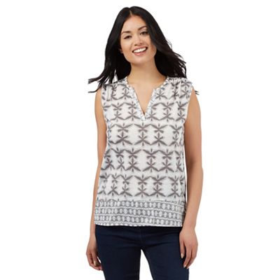 The Collection Grey leaf print notch neck top